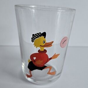 Vintage Juice Glass Anthropomorphic Cartoon Duck